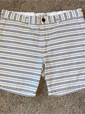 Club Monaco Chino Shorts Mens Size 32 Blue Beige Striped 6 Inch Summer NWOT